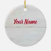 白い木にミントが付いたストロベリーケーキ セラミックオーナメント (裏面)