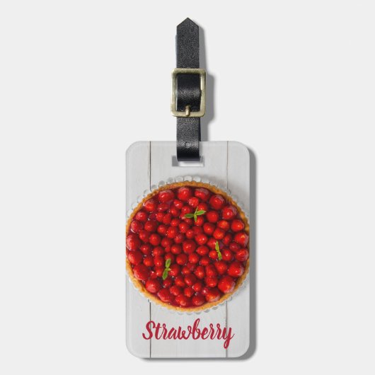白い木にミントが付いたストロベリーケーキ ラゲッジタグ (正面縦)