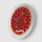 白い木にミントが付いたストロベリーケーキ ラージ壁時計 (傾斜)