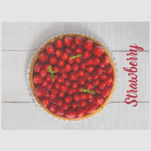 白い木にミントが付いたストロベリーケーキ 薄葉紙 (正面)