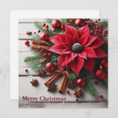 白い木に赤い伝統的クリスマスの花 シーズンカード (正面/裏面)