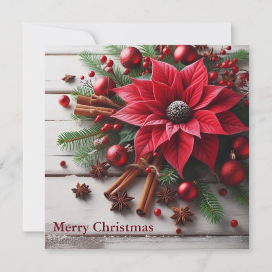 白い木に赤い伝統的クリスマスの花 シーズンカード (正面)