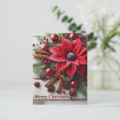 白い木に赤い伝統的クリスマスの花 ポストカード (スタンド正面)