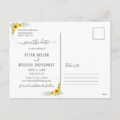 白い木のひまわりの花が日付の写真を保存 シーズンポストカード (裏面)