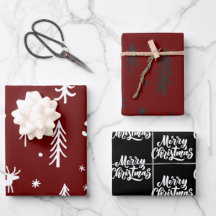 白い木のイラスト赤いクリスマスパターン