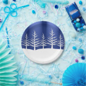 白い木のシルエットクリスマス ペーパープレート (パーティー)