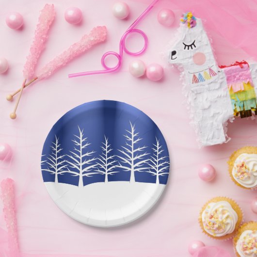 白い木のシルエットクリスマス ペーパープレート (パーティー)