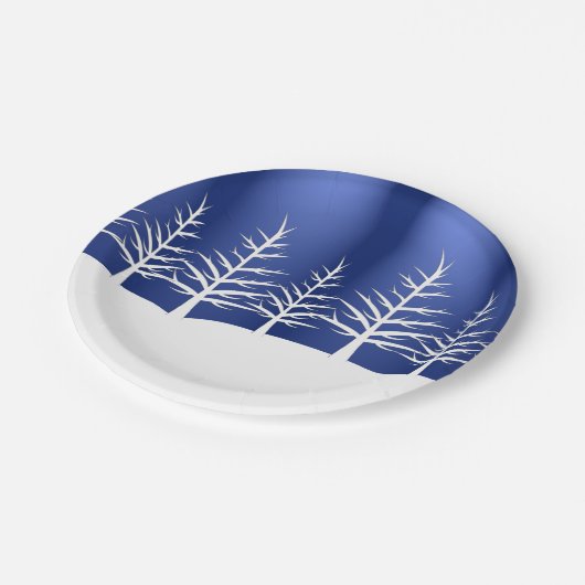 白い木のシルエットクリスマス ペーパープレート (アングル)