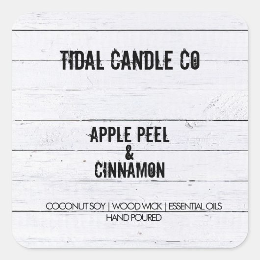 白い木のラベル スクエアシール (正面)