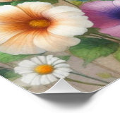 白い木の上に水色のモノグラムのパステルの花 ポスター (コーナー)
