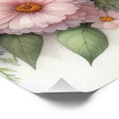白い木の上に水色のモノグラムのパステルの花 ポスター (コーナー)