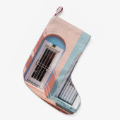 白い木の扉（格子） スモールクリスマスストッキング (正面 (吊り時))