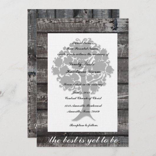白い木の灰色の木製の詩歌の結婚式招待状 招待状 (正面/裏面)