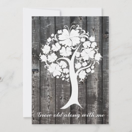 白い木の灰色の木製の詩歌の結婚式招待状 招待状 (裏面)