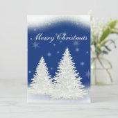 白い木の青いクリスマスカード。 招待状 (スタンド正面)
