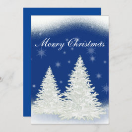 白い木の青いクリスマスカード。 招待状