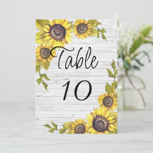 白い木目のひまわりウエディングテーブル番号 案内状 (スタンド正面)