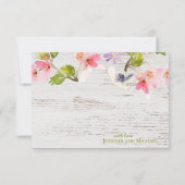 白い木素朴にピンクの花模様 サンキューカード (裏面)