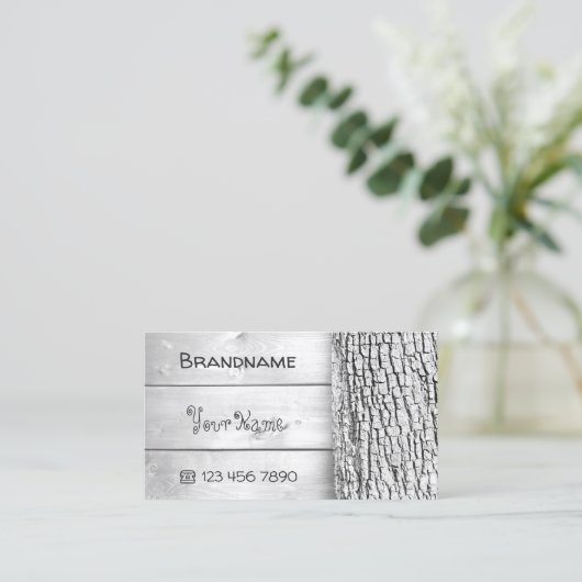 白い木製の板素朴木樹皮の木目 名刺 (スタンド正面)