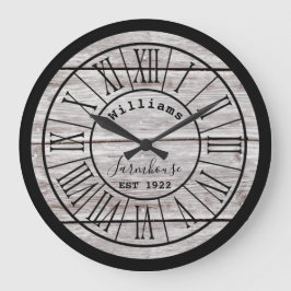 白い木製の農家の姓の大きい時計 ラージ壁時計