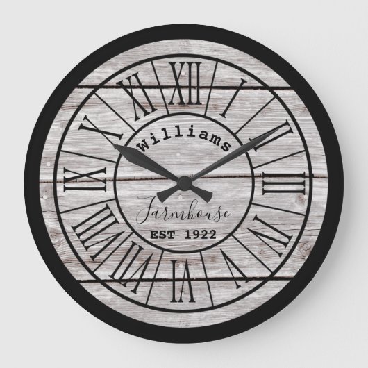 白い木製の農家の姓の大きい時計 ラージ壁時計 (正面)