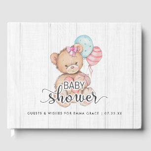 白い木製バルーン&ベアーウィッシュの赤ちゃんシャワー ゲストブック