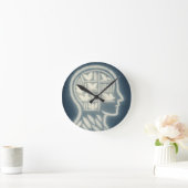 白い本を白熱［赤熱］光を放つ持つ羽のような頭(Dark BG) ラウンド壁時計 (ホーム)