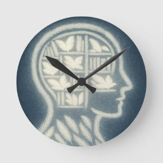 白い本を白熱［赤熱］光を放つ持つ羽のような頭(Dark BG) ラウンド壁時計