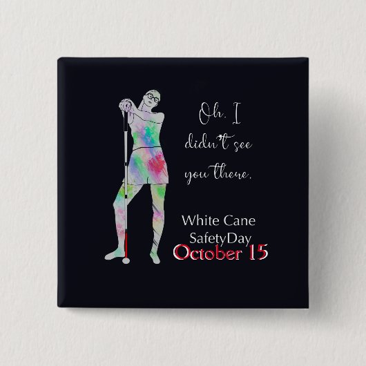 白い杖の安全の日、青白い盲目の女の子ボタン 缶バッジ (正面)