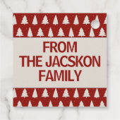 白い松と雪片が赤いクリスマスツリー フェイバータグ (裏面)