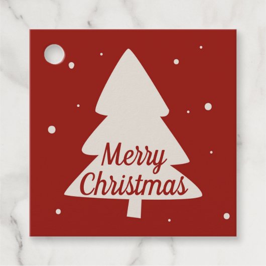 白い松と雪片が赤いクリスマスツリー フェイバータグ (正面)
