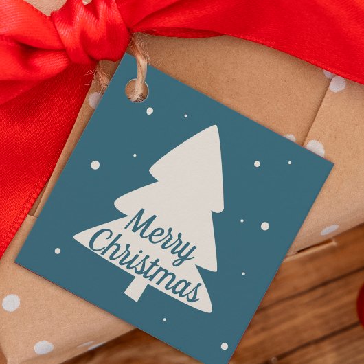 白い松と雪片のクリスマスツリーと青 フェイバータグ