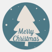 白い松と雪片のクリスマスツリーと青 ラウンドシール (正面)