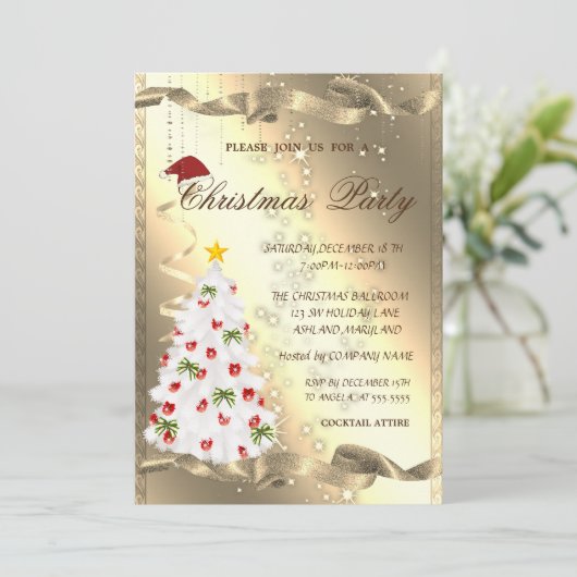 白い松の木の輝き企業の、クリスマスパーティー 招待状 (スタンド正面)
