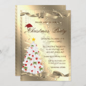 白い松の木の輝き企業の、クリスマスパーティー 招待状 (正面/裏面)