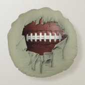 白い枕の周りの引き裂かれたフットボール ラウンドクッション (裏面)