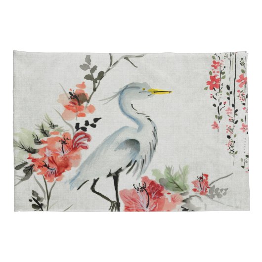 白い枕はアジア花クレーンを包装します 枕カバー (裏面-右)