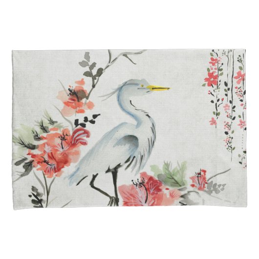 白い枕はアジア花クレーンを包装します 枕カバー (正面右)