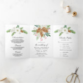 白い果実の松のコーン3 1クリスマス結婚の 三つ折り招待状 (内部)