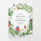 白い果実の松のコーン3 1クリスマス結婚の 三つ折り招待状 (カバー)