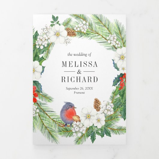 白い果実の松のコーン3 1クリスマス結婚の 三つ折り招待状 (カバー)