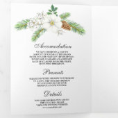 白い果実の松のコーン3 1クリスマス結婚の 三つ折り招待状 (内部最初)