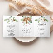 白い果実の松のコーン3 1クリスマス結婚の 三つ折り招待状