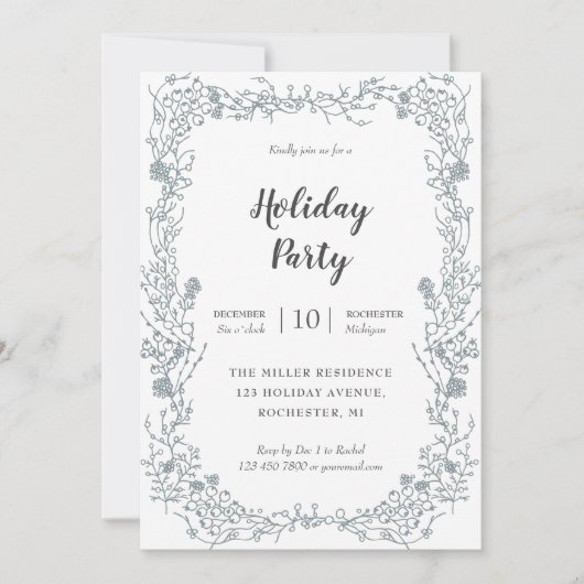 白い果実フレームの休日のパーティ 招待状 (正面)