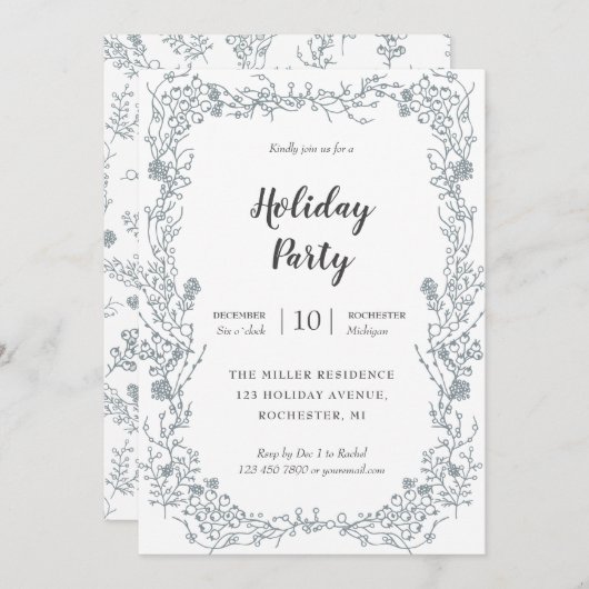 白い果実フレームの休日のパーティ 招待状 (正面/裏面)