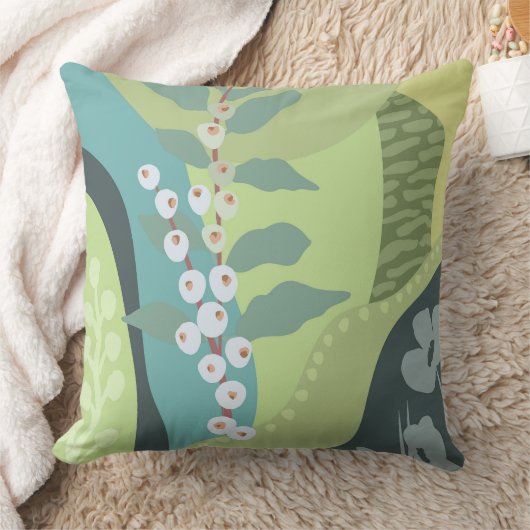 白い果実ミックスグリーン色ブロックモダン クッション (ブランケット)