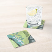 白い果実ミックスグリーン色ブロックモダン スクエアペーパーコースター (インサイチュ)