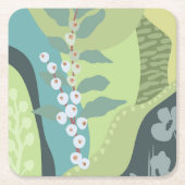 白い果実ミックスグリーン色ブロックモダン スクエアペーパーコースター (正面)