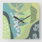 白い果実ミックスグリーン色ブロックモダン スクエア壁時計 (正面)