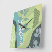 白い果実ミックスグリーン色ブロックモダン スクエア壁時計 (傾斜)